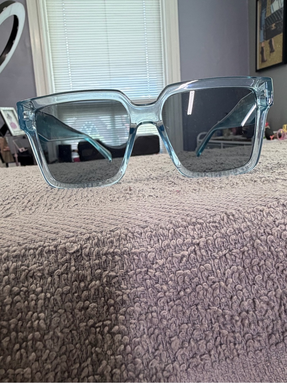 Clear Light Blue Square-Frame Sunglasses
